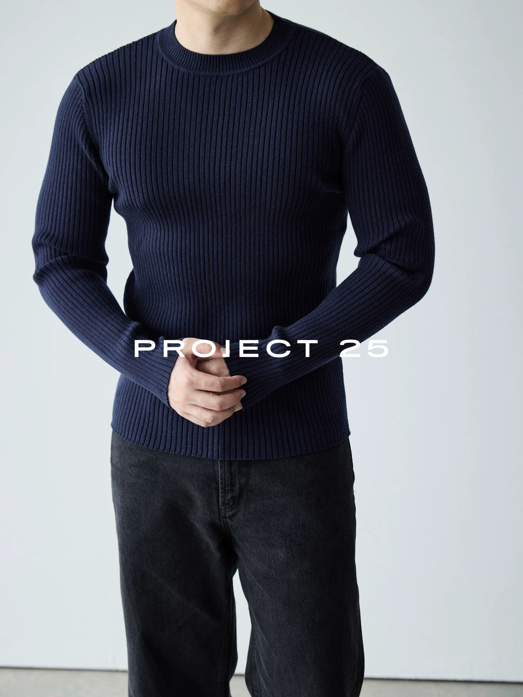 PROJECT 25 Ribbed Knit Slim Fit Breathable Long-Sleeve Sweater