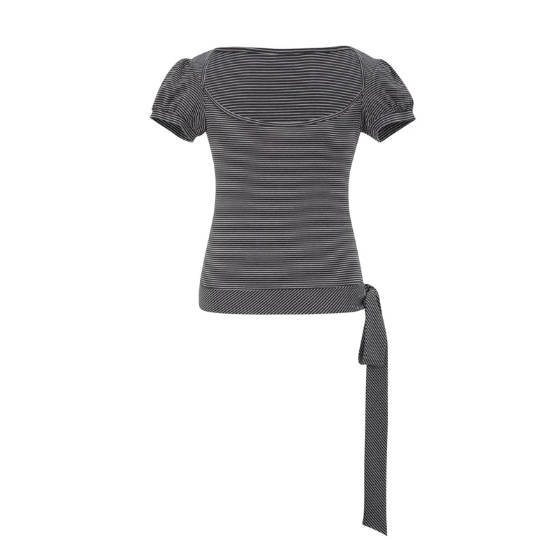 Yawhat Polka Dot Bubble Sleeve U-Neck Tee