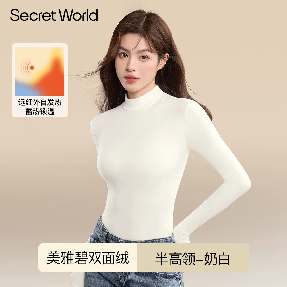 Secret World Semi-turtleneck Slim Fit Warm Inner Long Sleeve