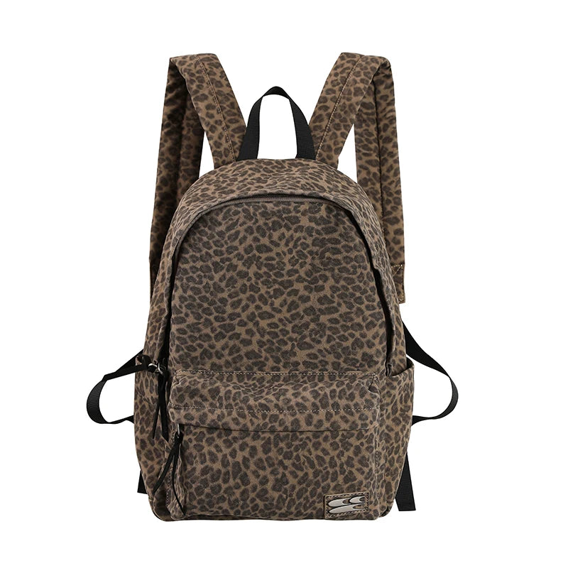 Crying Center Brown Faux Leather Leopard Print Zip-Top Backpack