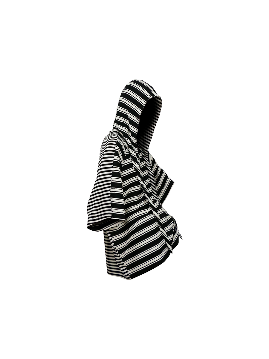RELABEL Removable Hood Splicing Striped Tee
