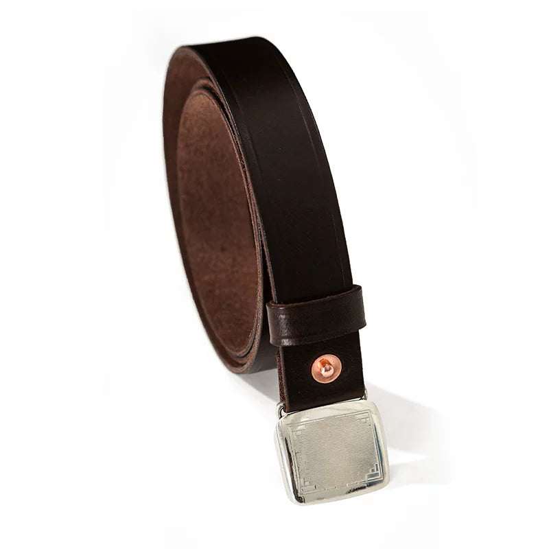 Mbbcar Vintage Leather Belt with Brass Buckle