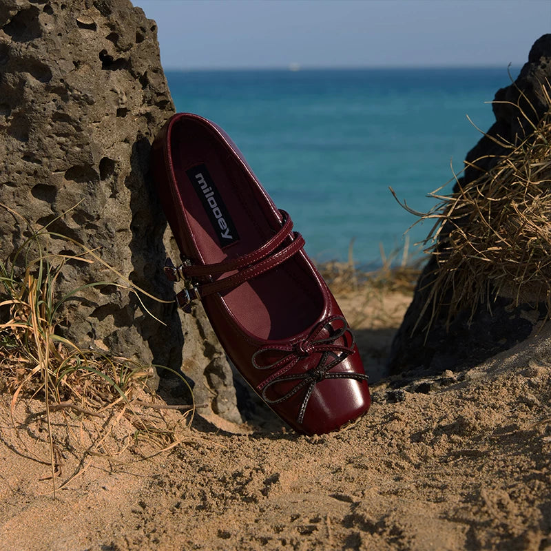 MILOOEY Leather Bow Mary Jane Ballet Flat