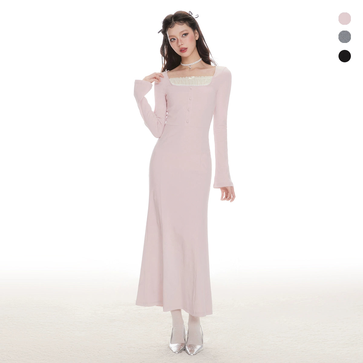 IMONE Vintage Lace Square Neck Knitted Dress