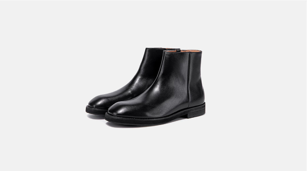 TERRAKOO Leather Square-Toe Zip Chelsea Boot