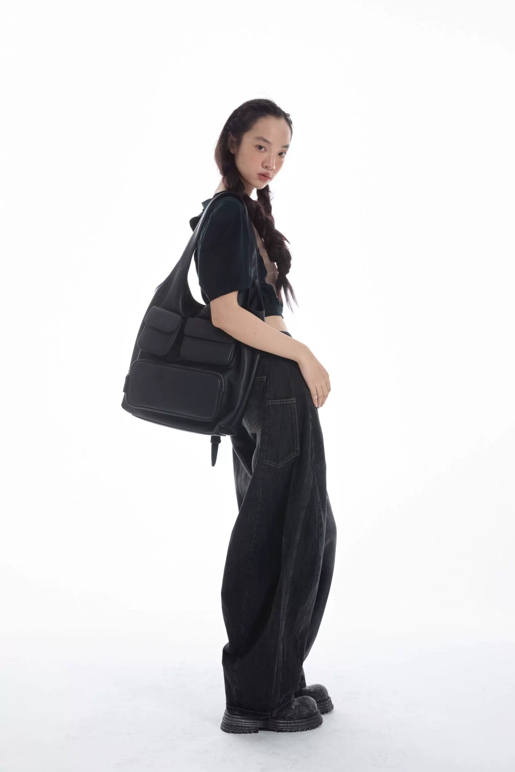 DirtySix Multi-pocket Heavy Industry Cowhide Shoulder Bag