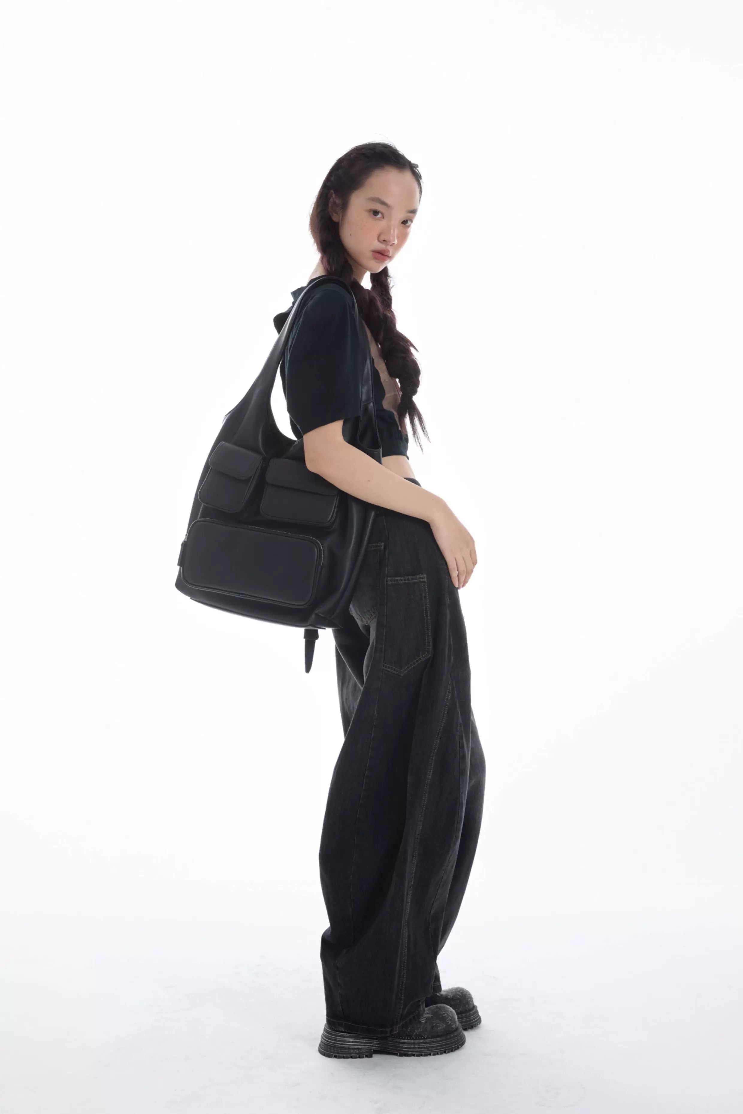 DirtySix Multi-pocket Heavy Industry Cowhide Shoulder Bag