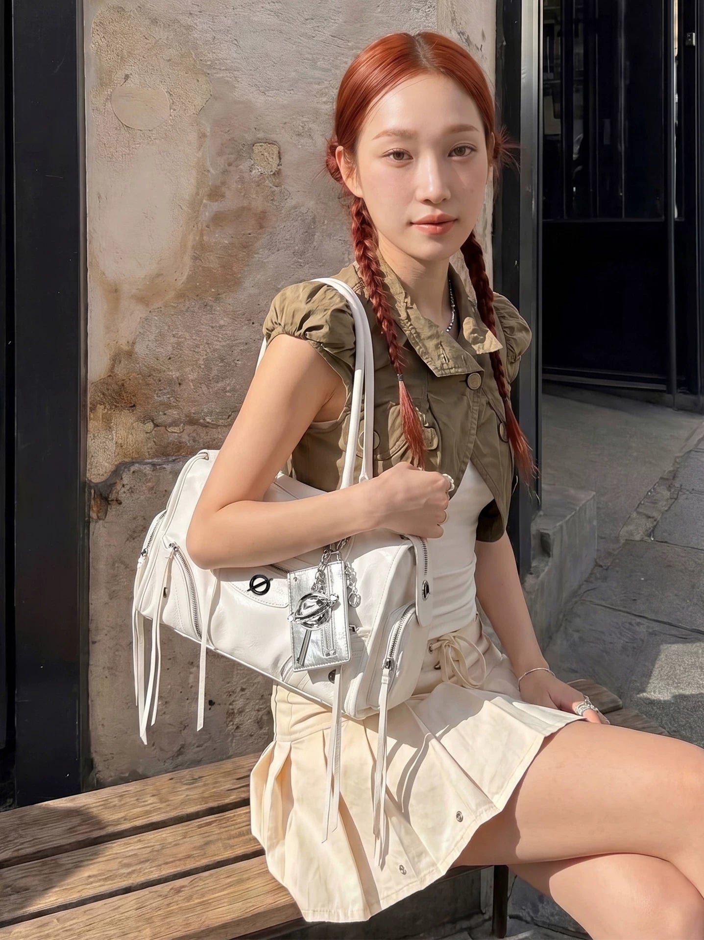 JELLY TOYBOY White Faux Leather Zip-Top Tote