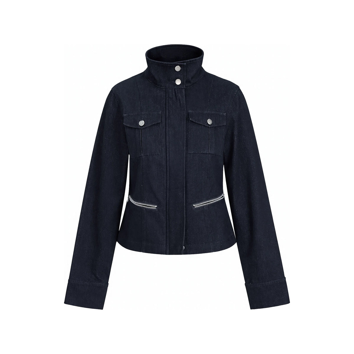 JIKOO Cool Raw Denim Stand-Collar Cropped Jacket and Skirt Set