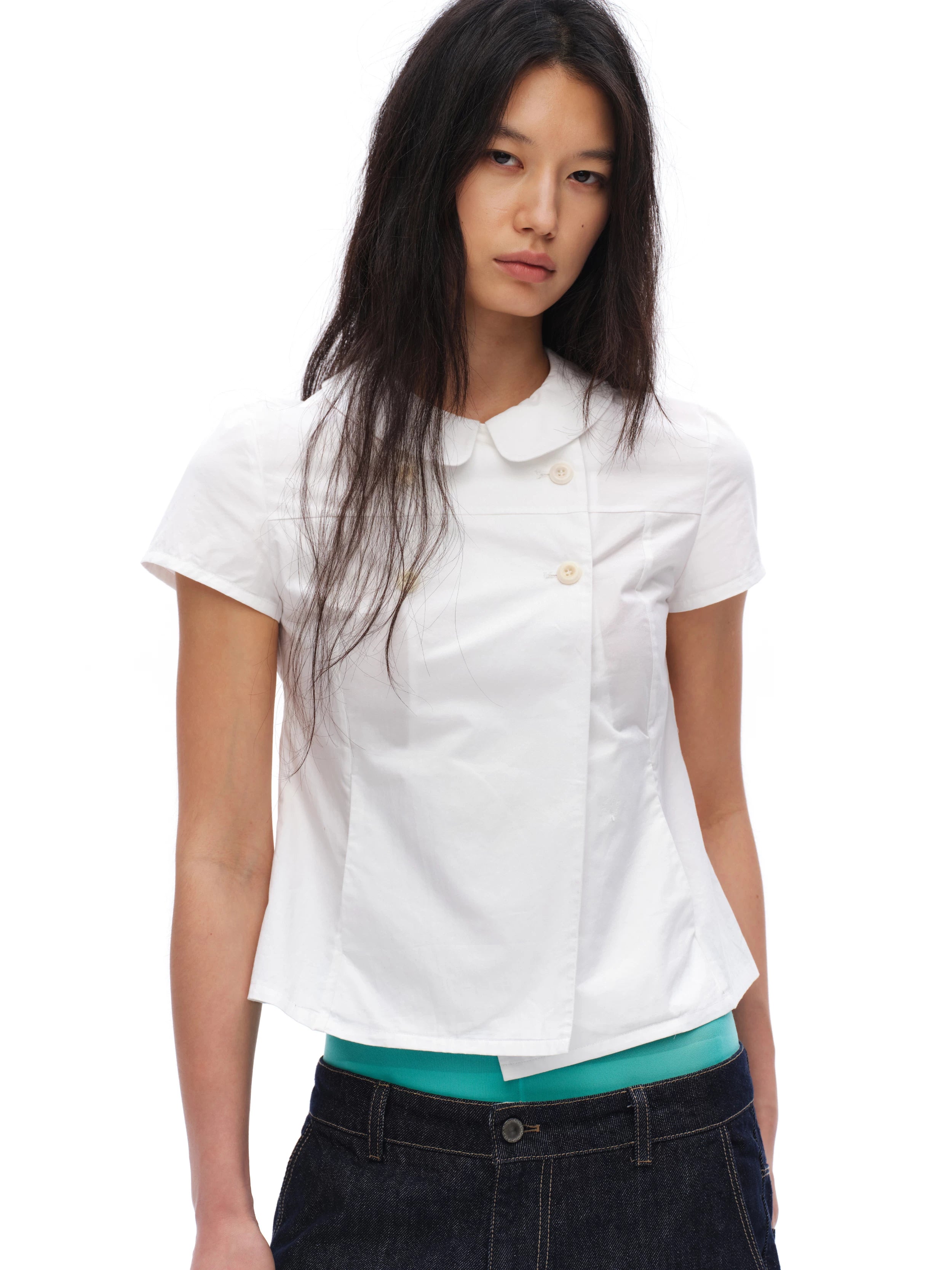Oinimi Double-breasted Doll Collar Shoulder Shirt
