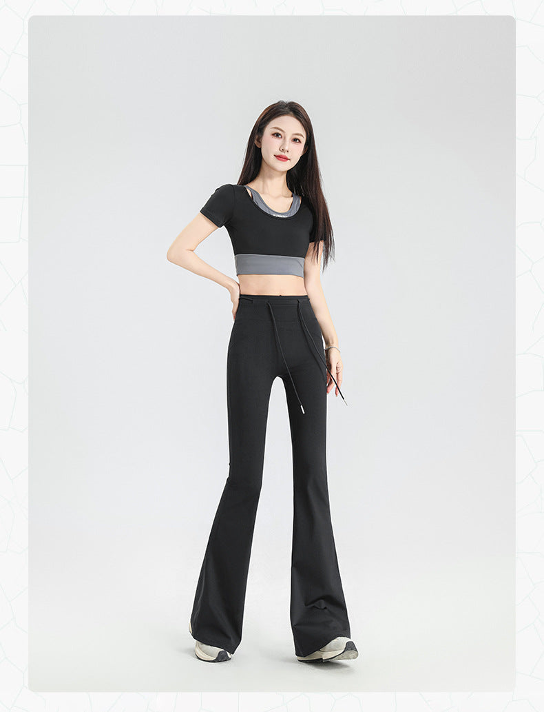 TIANQINGSE Micro-pull Sports High-waisted Slim-fit Fitness Pants