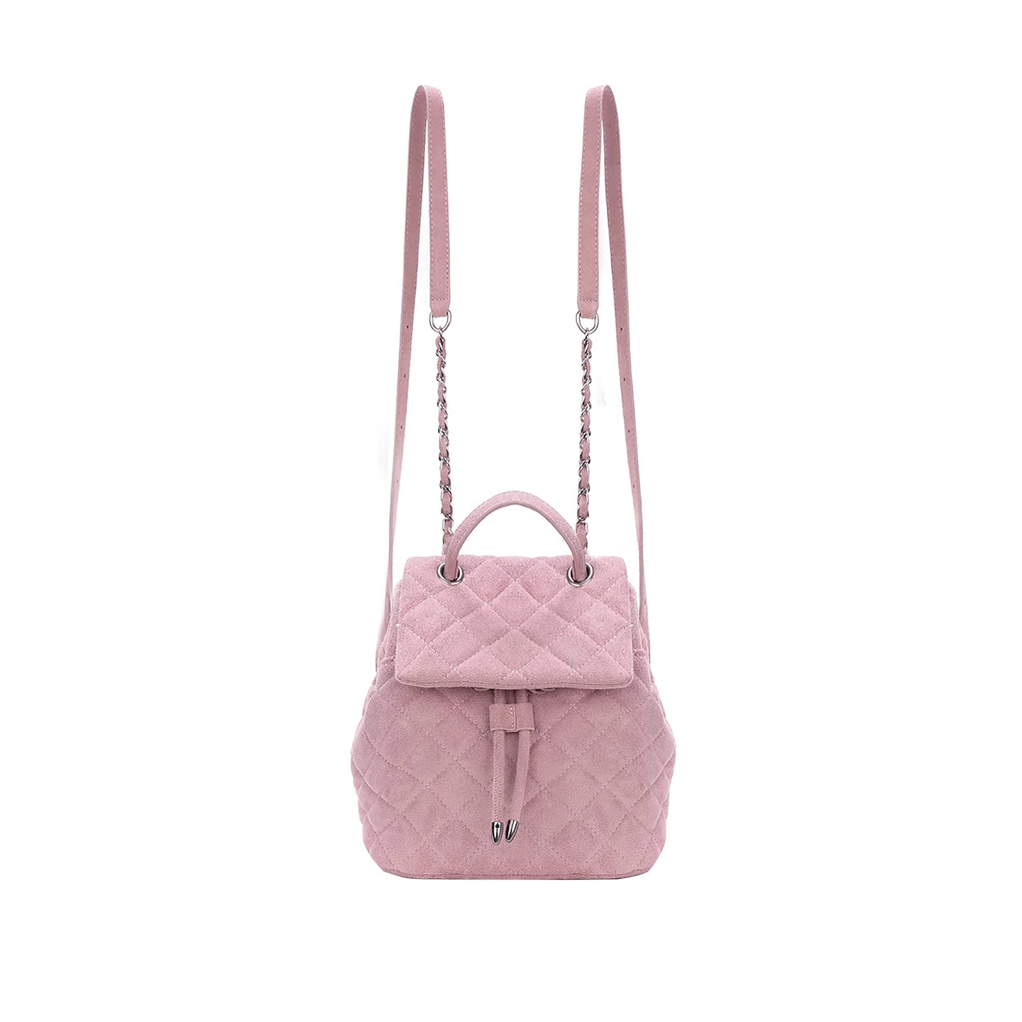 JANDRESS Mochi Pink Quilted Faux Leather Chain Backpack