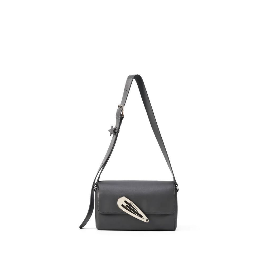 ECODAY Silver Faux Leather Magnetic Snap Crossbody Bag