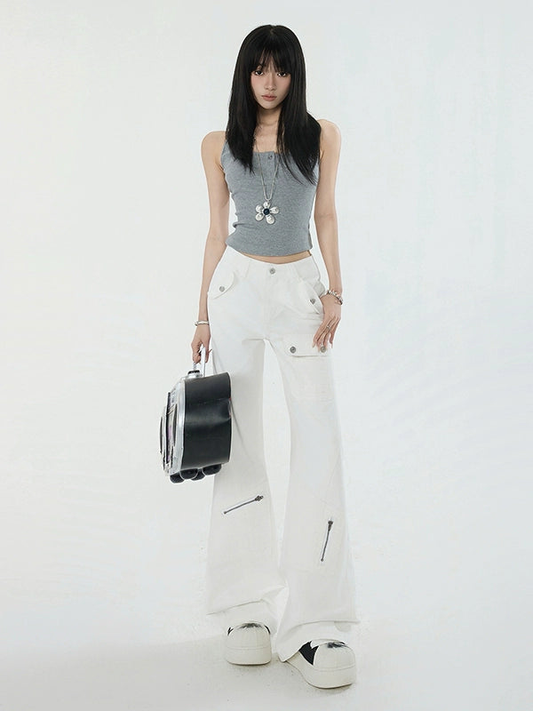KPSR Micro Straight High Waist Mopping Tooling Jeans