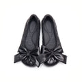 ASTHER Quilted Leather Bow Round-Toe Ballet Flat