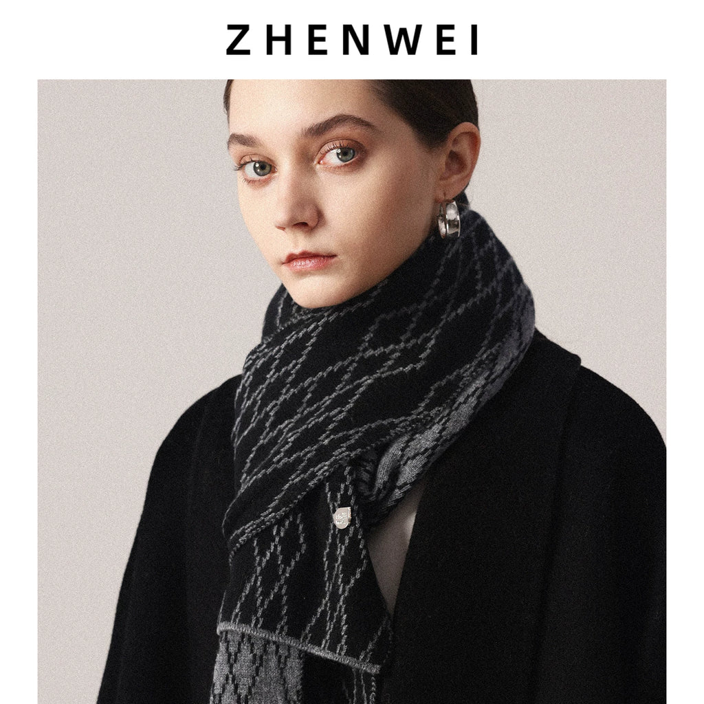 ZHENWEI 26 High-count 100% Wool Checked Knitted Scarves