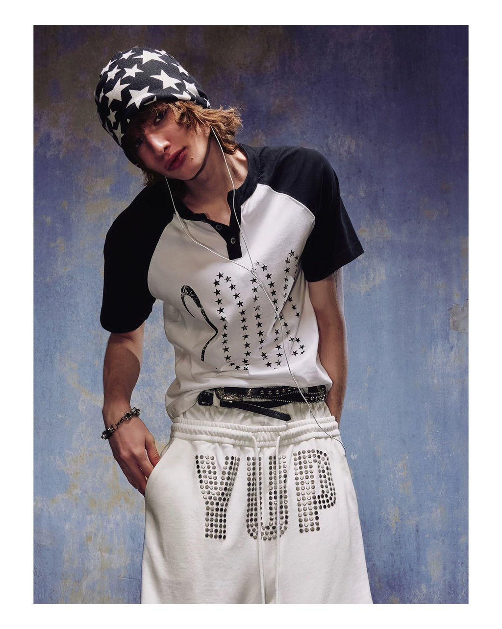 Yemanup Retro Starlight Print Shoulder Sleeve Tee