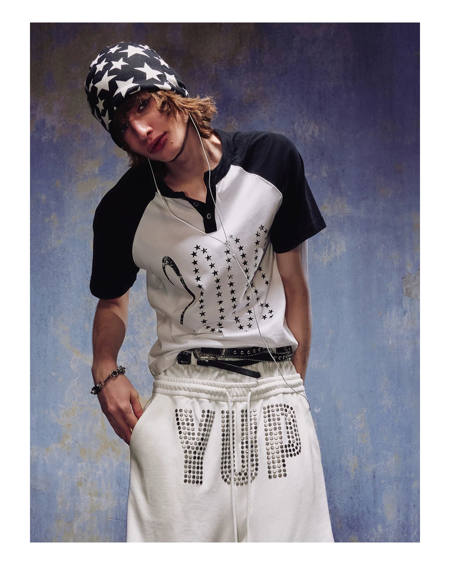 Yemanup Retro Starlight Print Shoulder Sleeve Tee