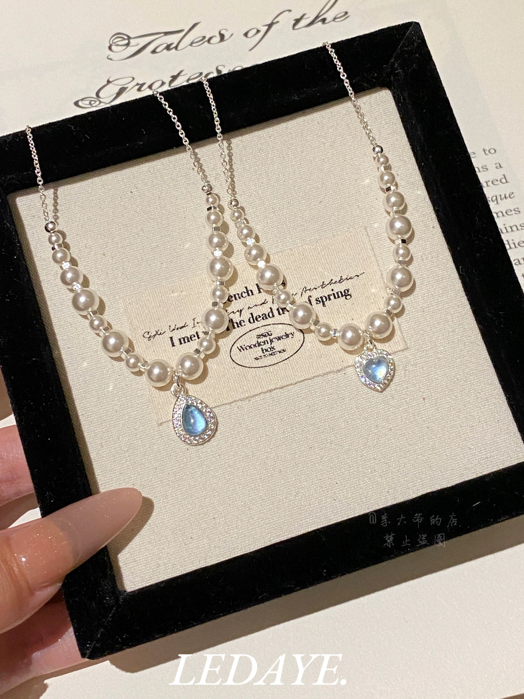 LIDAYE Aquamarine Heart Pearl Drop Necklace
