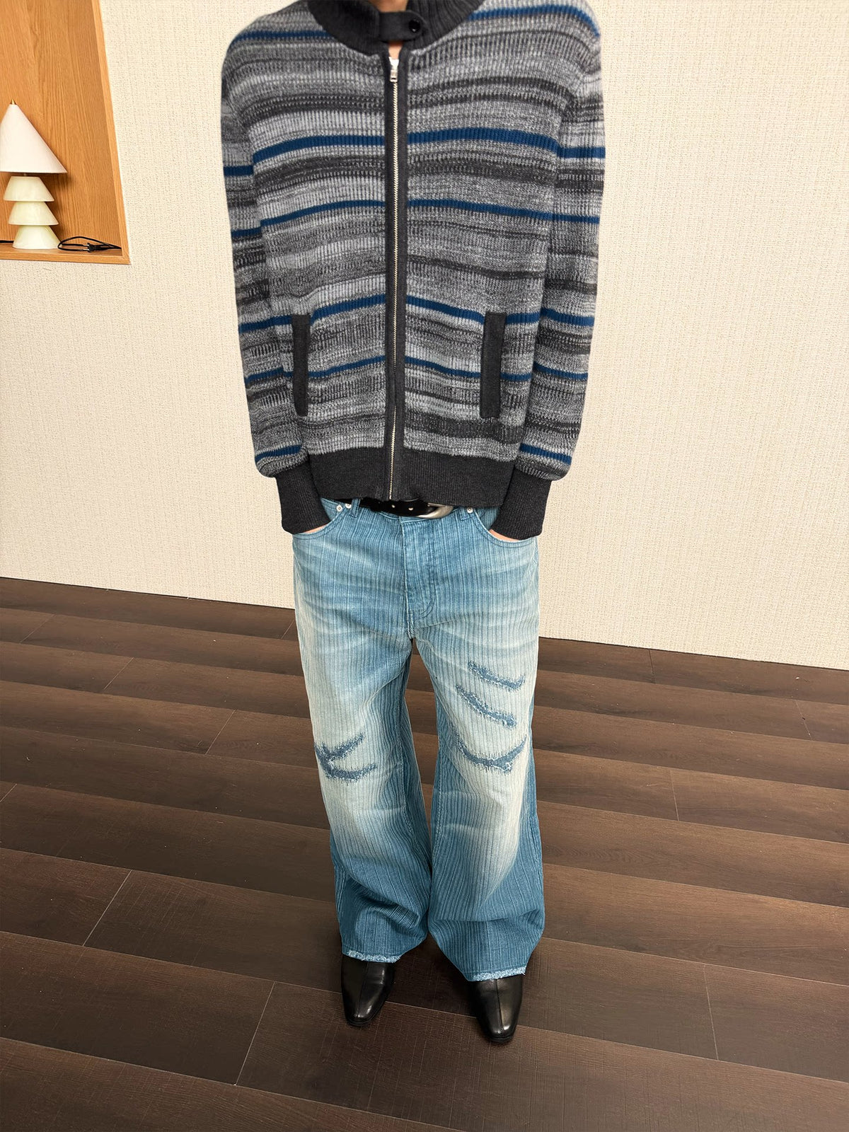 JCAESAR Organ Striped Knit Cardigan