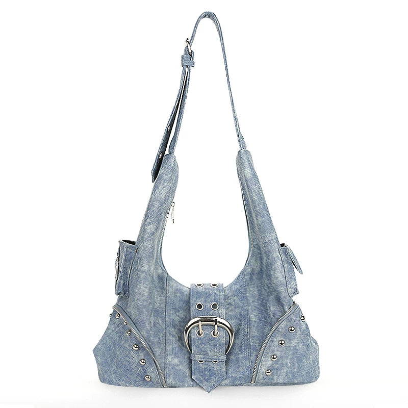 JANDRESS Blue Faux Leather Zip-Top Crossbody Bag