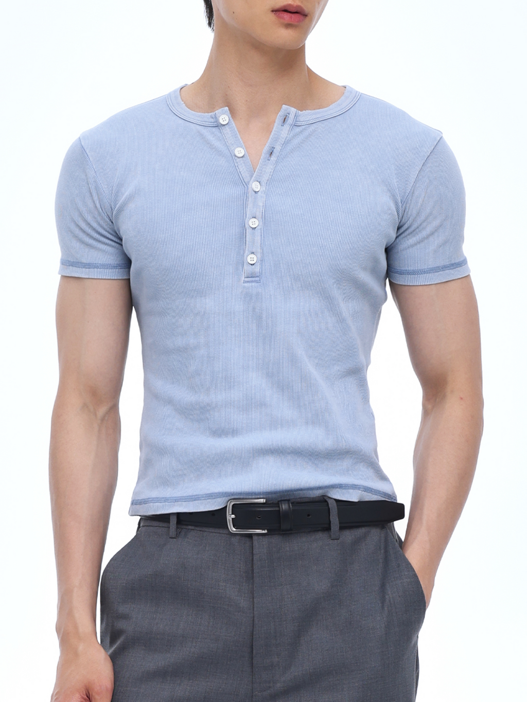 WEAVE Ice Blue Distressed Slim Fit Breathable Tee