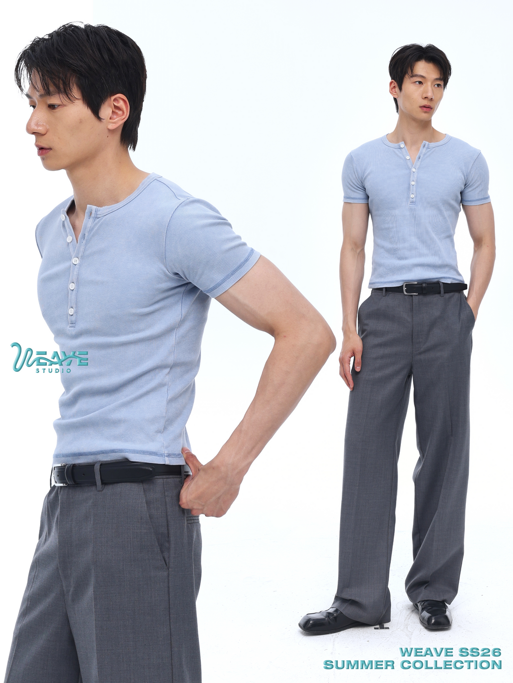 WEAVE Ice Blue Distressed Slim Fit Breathable Tee