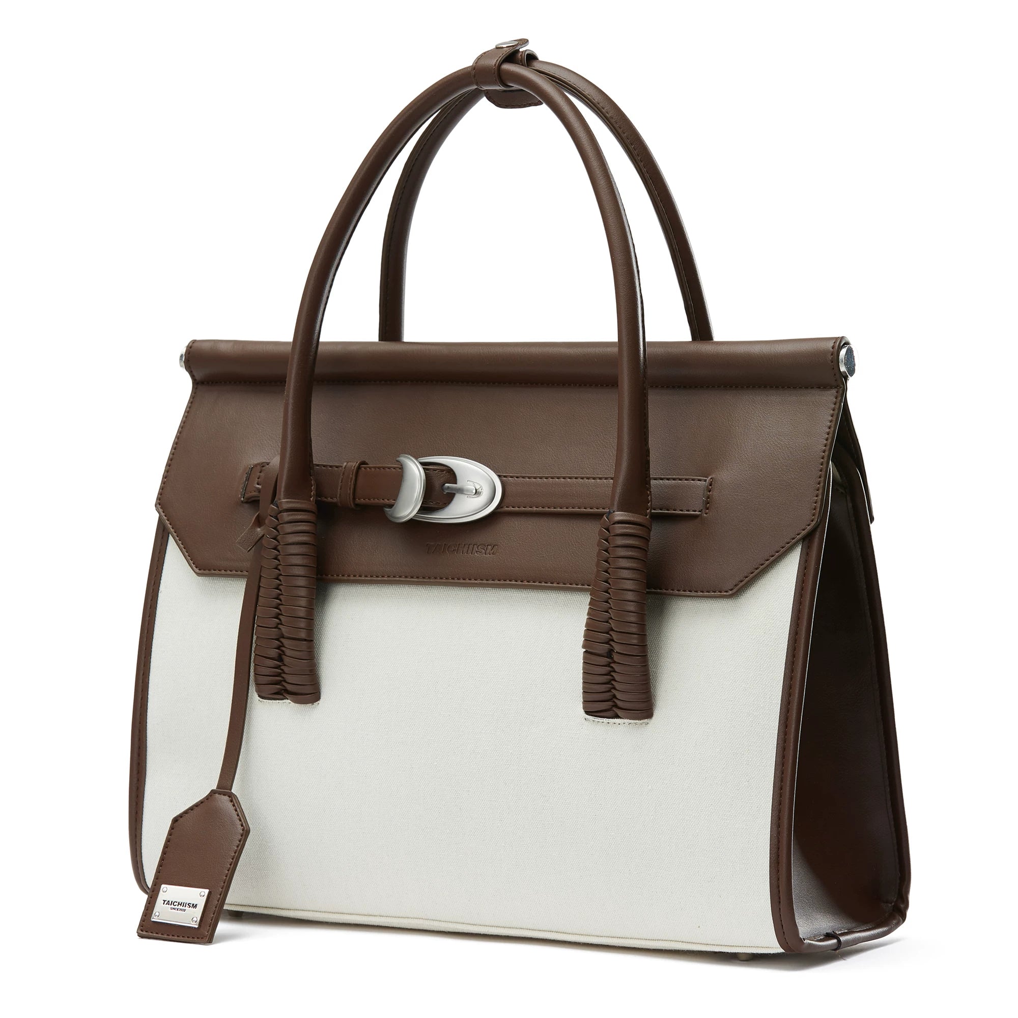 TAICHIISM Vintage Spliced Leather Crossbody Hand-held Birkin Canvas Bag