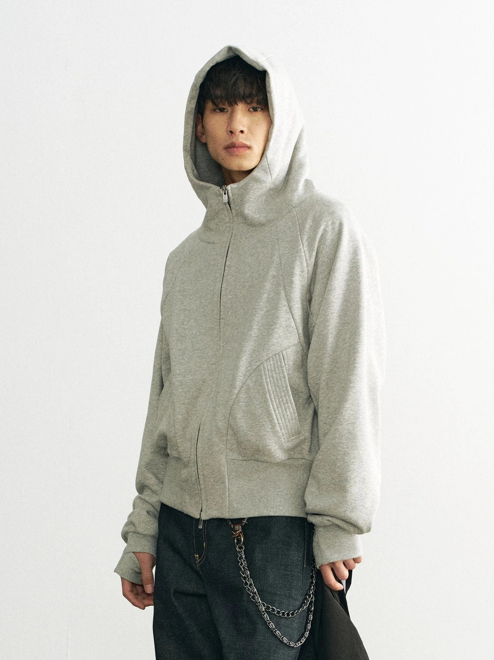 Azure lisseur Three-dimensional Shoulder Hooded Zip Sweater