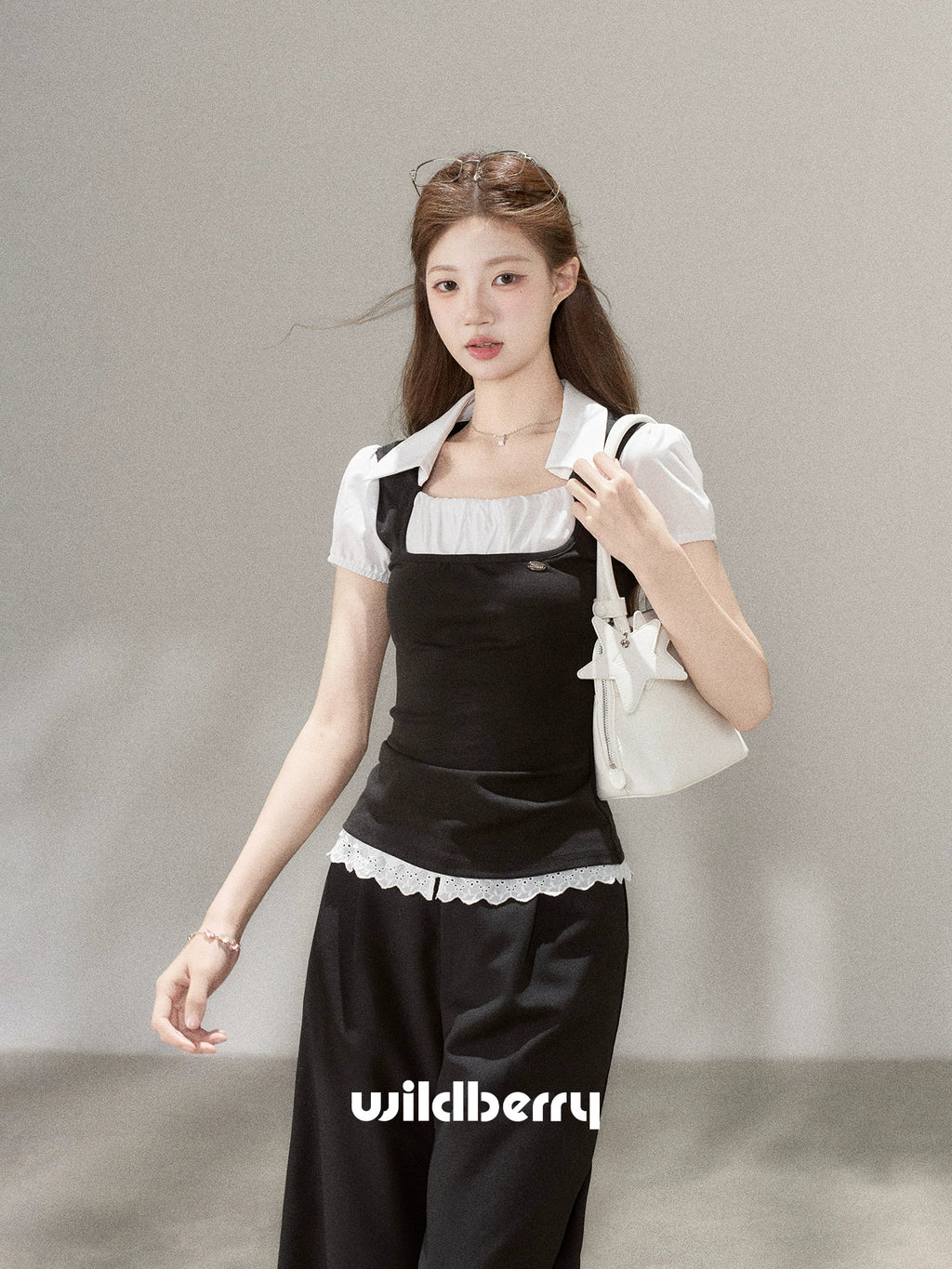 Wildberry Faux Two-Piece High-Waist Casual Pants Set