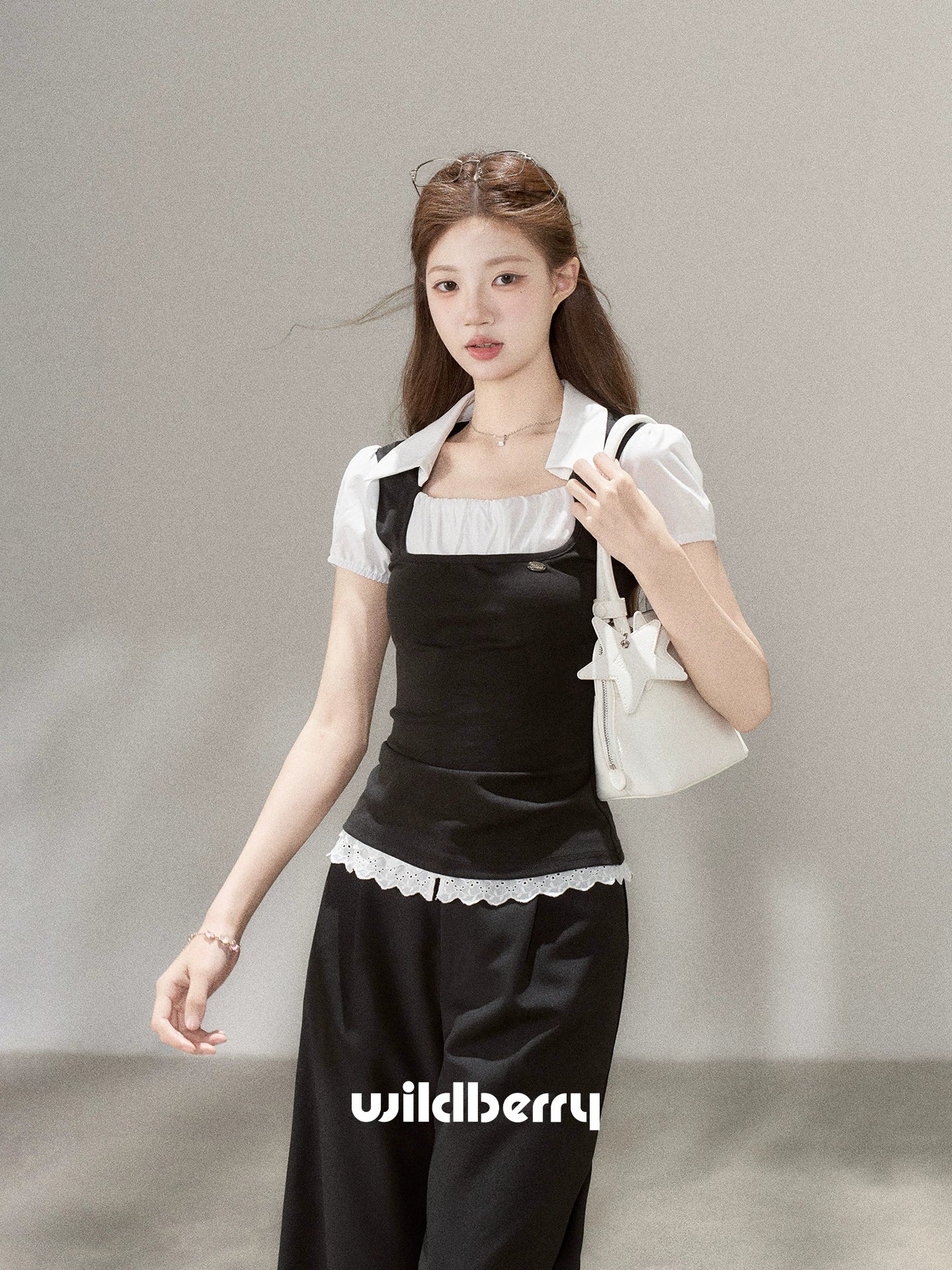 Wildberry Faux Two-Piece High-Waist Casual Pants Set