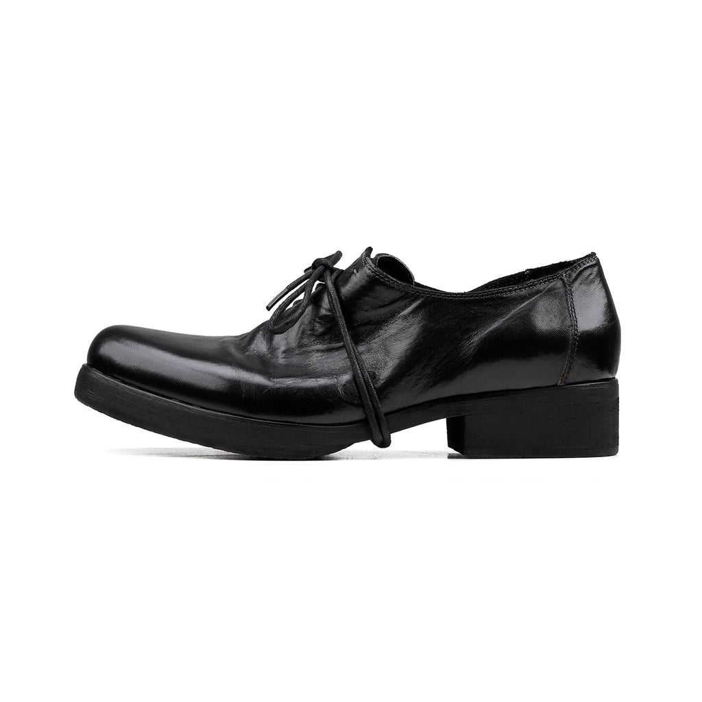 HANQIAORIJI Washed Horsehide Lace-Up Derby