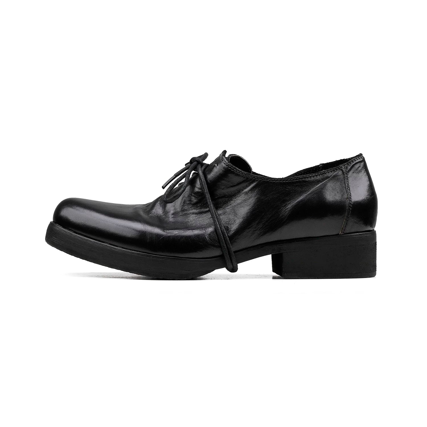 HANQIAORIJI Washed Horsehide Lace-Up Derby