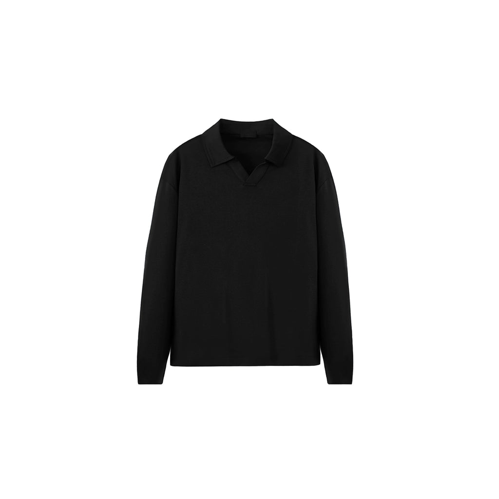 PLUS NO LOGO Casual Seagull Neck Long-sleeved Polo Shirt