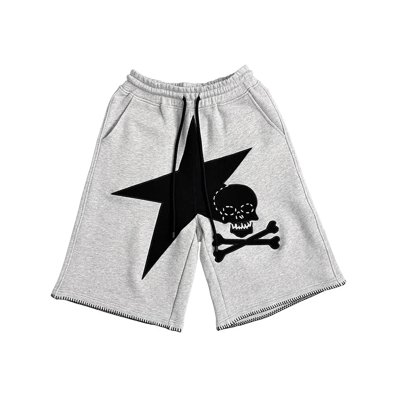 ColdAsia Star Skull Patchwork Embroidered Loose Capri Pants