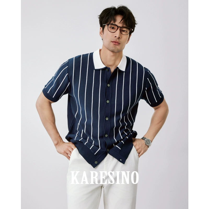 KARESINO Casual Striped Ice Silk Knitted Sweater