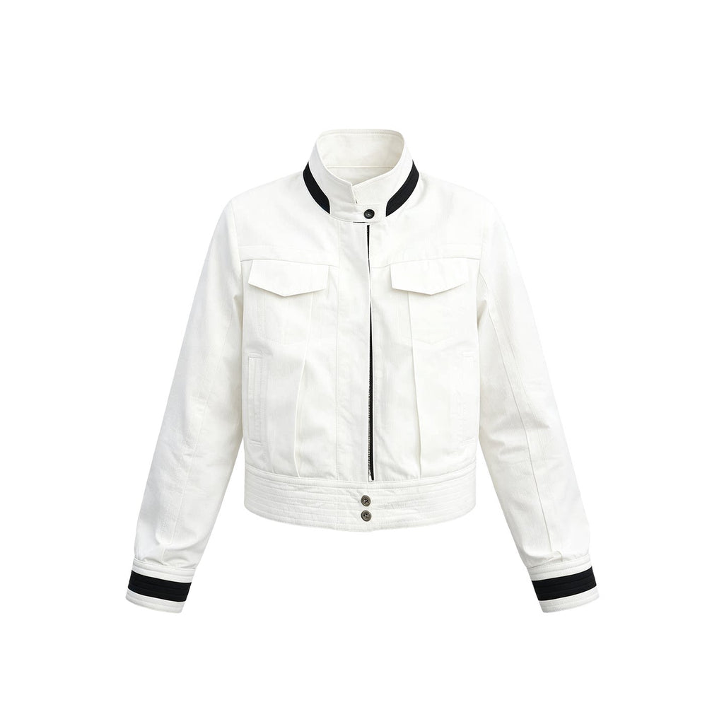 JCAESAR WOMEN Colorblock Boxy Cropped Textured Jacket