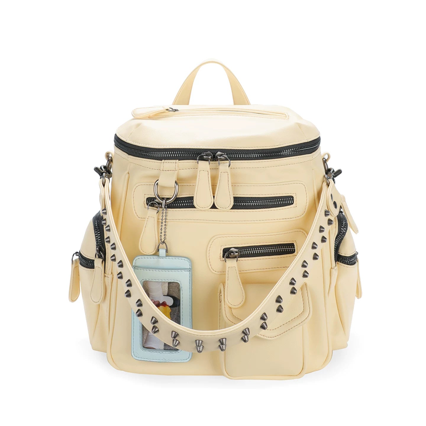 JANDRESS Light Yellow Faux Leather Zip-Top Backpack