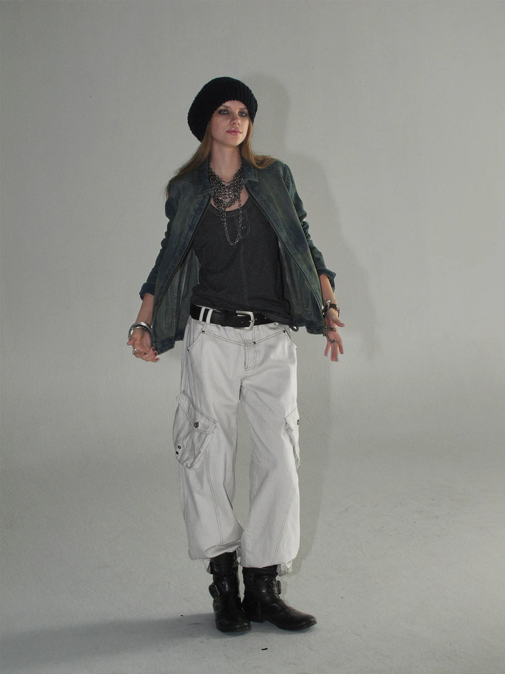 wear And tear Contrast Stitching Paneled Cargo Pants