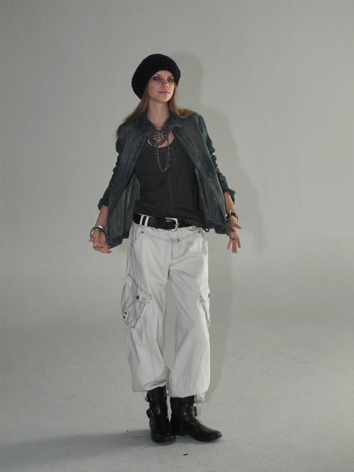 wear And tear Contrast Stitching Paneled Cargo Pants