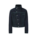 KREATE Contrasting Bright Line Diagonal Placket Stand-up Collar Denim Jacket