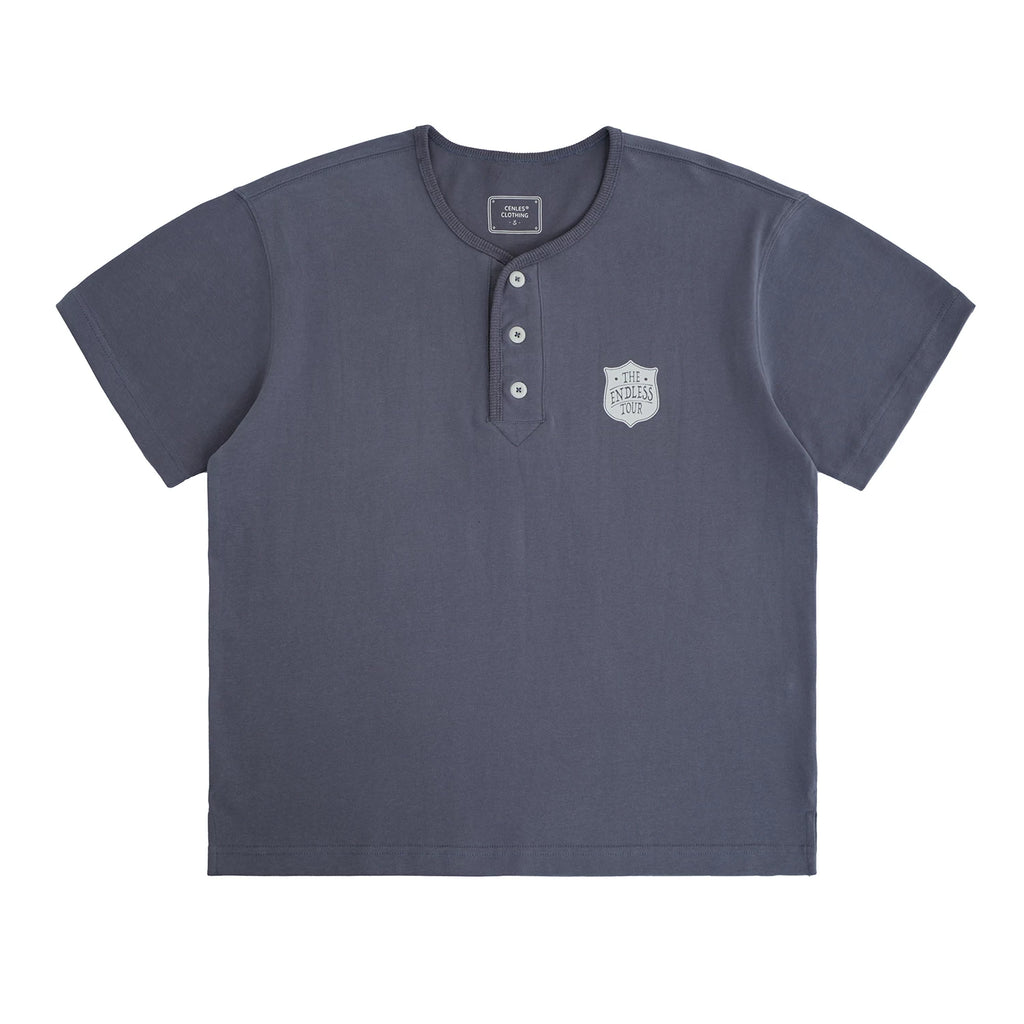 CENLES Badge Graphic 280g Breathable Loose Henley Tee
