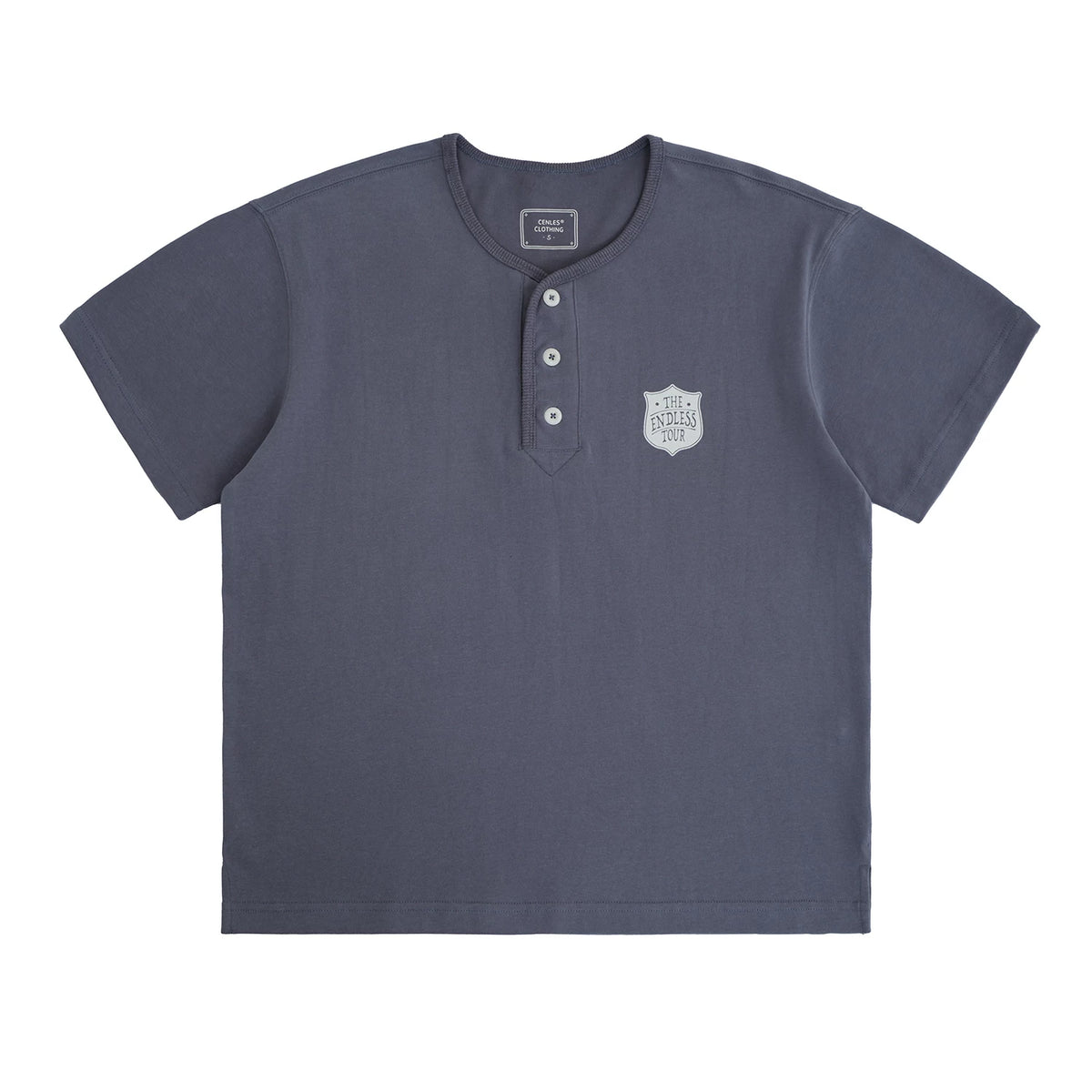CENLES Badge Graphic 280g Breathable Loose Henley Tee