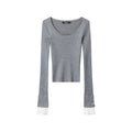 Nariele Striped Knitted Bottom Shirt Slim-Fit Long Sleeves