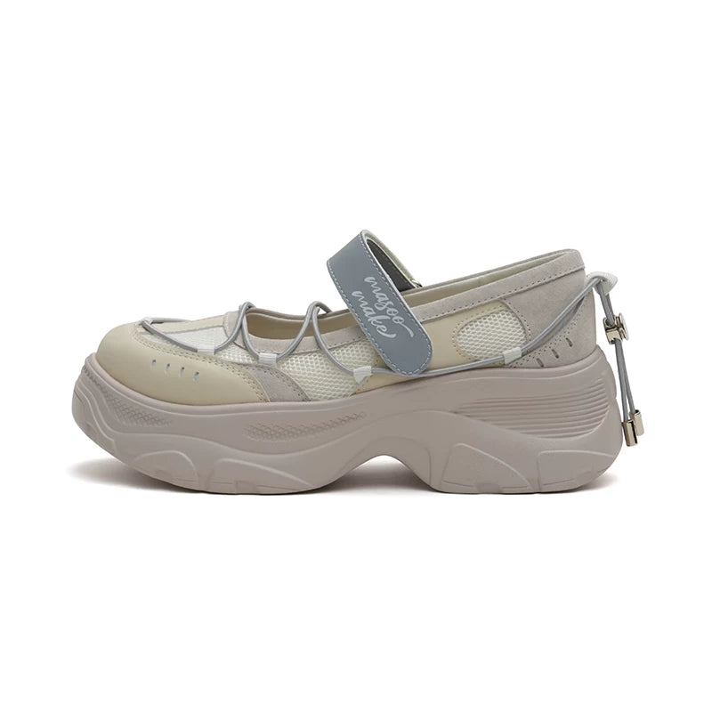 MASOOMAKE Suede Round-Toe Mary Jane Platform Sandal