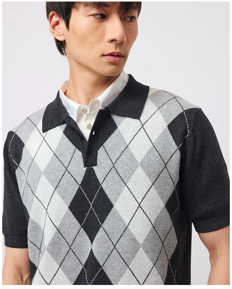 Stay The Night Rhombus Polo Neck Knitted Comfortable Tee
