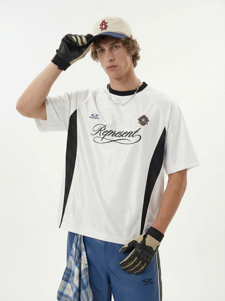 Inflation Contrast Splicing Shoulder Jacket Short Sleeve T-Shirt