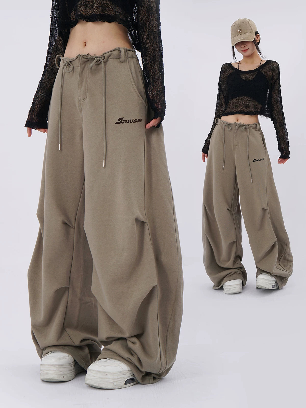 SAMUSAN Pleated Waist Loose Wide-leg Pants