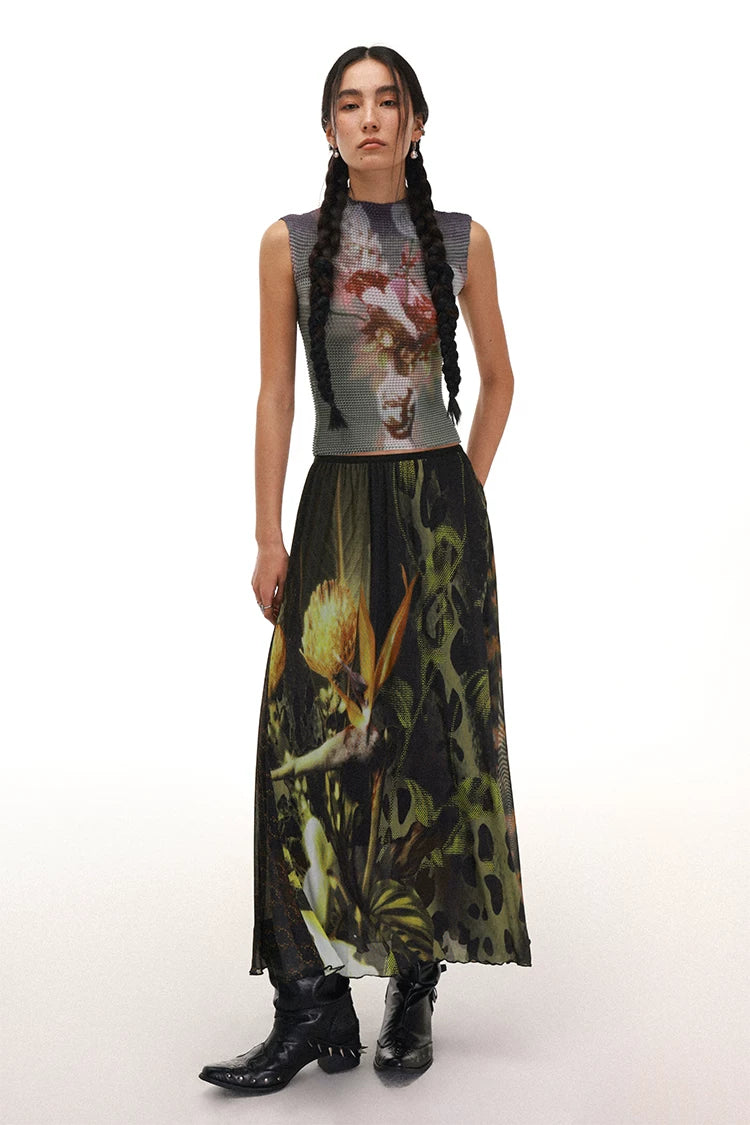 PHYS Floral Asymmetrical Splicing Drop Skirt