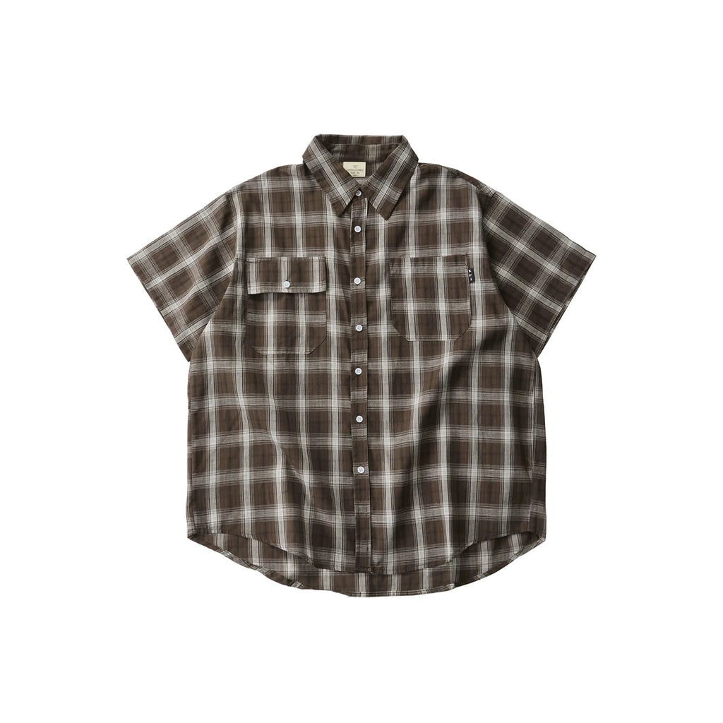 LIVINGTOWN Vintage Loose Casual Checked Short Sleeve Shirt